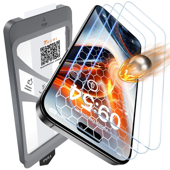 TAURI für iPhone 16 Pro Max Panzerglas 6,9" mit Staubfreie Installationswerkzeug, Gehärtete Glas Displayschutz, Full Screen Kratzfest Schutzglas, Anti-Fingerabdruck und Bubbles Schutzfolie, 3 Stück