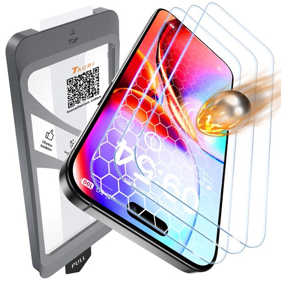 TAURI für iPhone 16 Panzerglas 6,1" mit Staubfreie Installationswerkzeug, Gehärtete Glas Displayschutz, Full Screen Kratzfest Schutzglas, Anti-Fingerabdruck und Bubbles Schutzfolie, 3 Stück