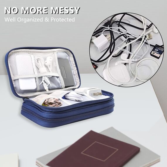 Teskyer Kabel Organizer Tasche, Universal Travel Kabeltasche, wasserdichte Multifunktional Reisezubehör, Urlaub Must Haves Kabeltasche für Ladegerät, Handy, Powerbank, 21 x 12.5 cm Navy blau