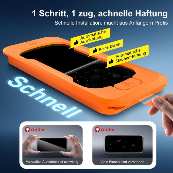 NEW'C 3 Stück Full Screen für iPhone 17, 17 Pro, iPhone 16 Pro Panzerglas (6,3 Zoll), Schutzglas [Auto-Installation], Frei von Kratzern, 9H Härte, Displayschutzfolie, Ultrabeständig folie