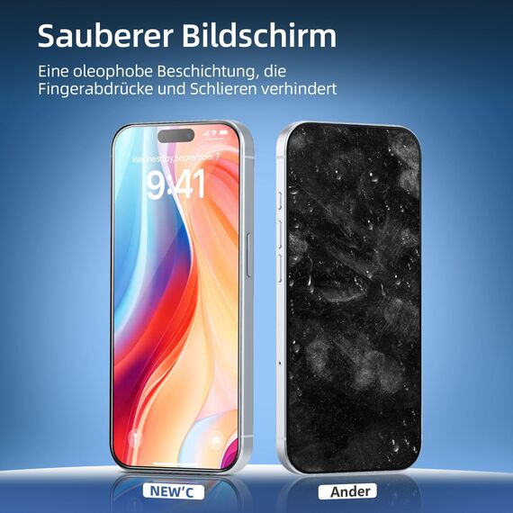 NEW'C 3 Stück Full Screen für iPhone 17 Pro Max Panzerglas (6,9 Zoll), Schutzglas [Auto-Installation], Frei von Kratzern, 9H Härte, Displayschutzfolie, Ultrabeständig folie