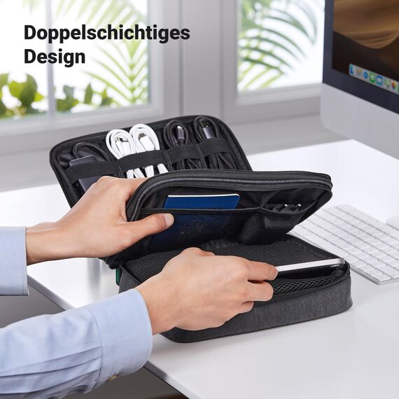 UGREEN Elektronik Reise Kabeltasche universal Travel Cable Organizer Electronics Accessories Case 2 Schicht große Elektronische Zubehör Tasche für Kabel, Ladegerät, Powerbank, Tablet