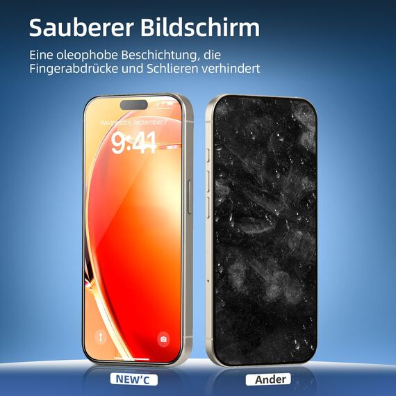 NEW'C 3 Stück Full Screen für iPhone 15 Pro Max Panzerglas (6,7 Zoll), Schutzglas [Auto-Installation], Frei von Kratzern, 9H Härte, Displayschutzfolie, Ultrabeständig folie