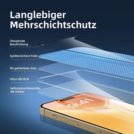 NEW'C 3 Stück Full Screen für iPhone 14 Pro Panzerglas (6,1 Zoll), Schutzglas [Auto-Installation], Frei von Kratzern, 9H Härte, Displayschutzfolie, Ultrabeständig folie
