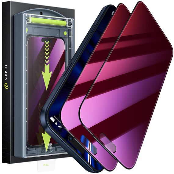 WSKEN für iPhone 17 Pro Max für Panzerglas Sichtschutz - [Anti Blaulicht][Auto Staubentfernung] Gradient Purpur Augenschutz 9H+Militär-Sicherheitsglas Privacy Schutzfolie,Anti Fingerabdruck,0 Blasen