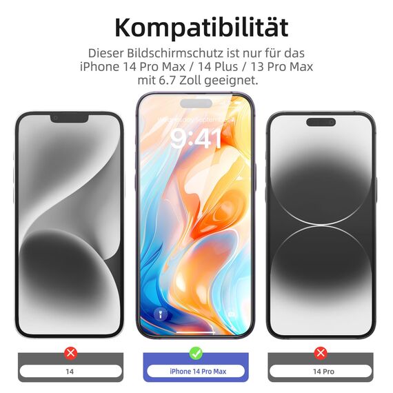 NEW'C 3 Stück Full Screen für iPhone 14 Pro Max/ 14 Plus, iPhone 13 Pro Max Panzerglas (6,7"), Schutzglas [Auto-Installation], Frei von Kratzern, 9H Härte, Displayschutzfolie, Ultrabeständig folie