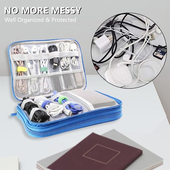 Teskyer Kabeltasche Organizer, wasserdichte, Urlaub Must Haves, Multifunktional Reise Zubehör, Travel Essentials, für Ladegerät, Powerbank, Himmelblau