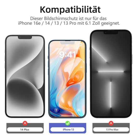 NEW'C 3 Stück Full Screen für iPhone 16e, iPhone 14, iPhone 13/13 Pro Panzerglas (6,1 Zoll), Schutzglas [Auto-Installation], Frei von Kratzern, 9H Härte, Displayschutzfolie, Ultrabeständig folie