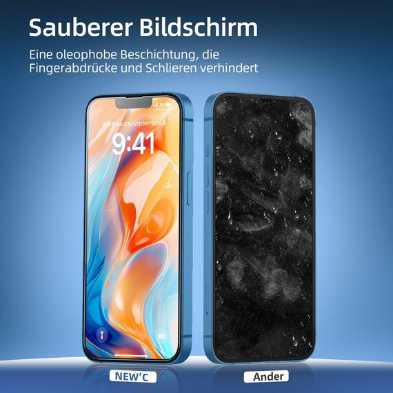 NEW'C 3 Stück Full Screen für iPhone 16e, iPhone 14, iPhone 13/13 Pro Panzerglas (6,1 Zoll), Schutzglas [Auto-Installation], Frei von Kratzern, 9H Härte, Displayschutzfolie, Ultrabeständig folie