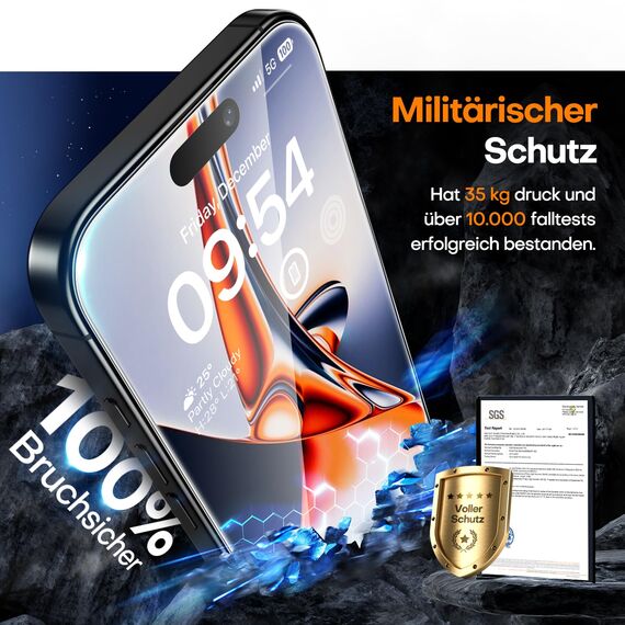 TAURI für iPhone 15 Pro Panzerglas 6,1" mit Staubfreie Installationswerkzeug, Gehärtete Glas Displayschutz, Full Screen Kratzfest Schutzglas, Anti-Fingerabdruck und Bubbles Schutzfolie, 3 Stück