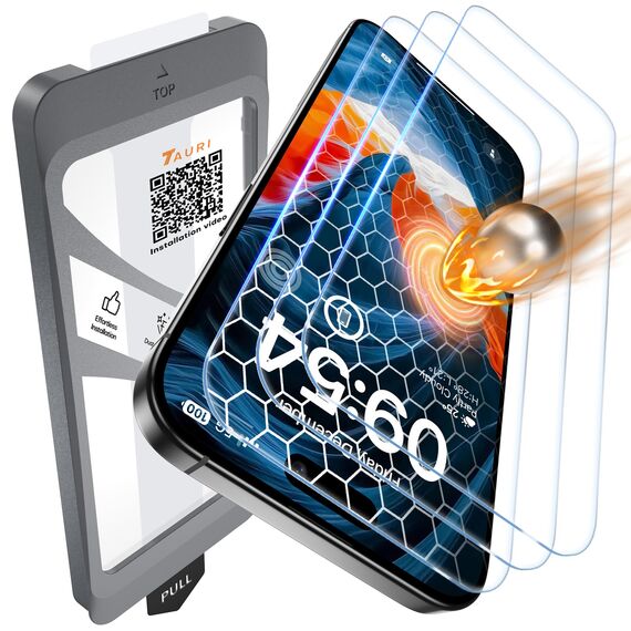 TAURI für iPhone 16 Pro Panzerglas 6,3" mit Staubfreie Installationswerkzeug, Gehärtete Glas Displayschutz, Full Screen Kratzfest Schutzglas, Anti-Fingerabdruck und Bubbles Schutzfolie, 3 Stück