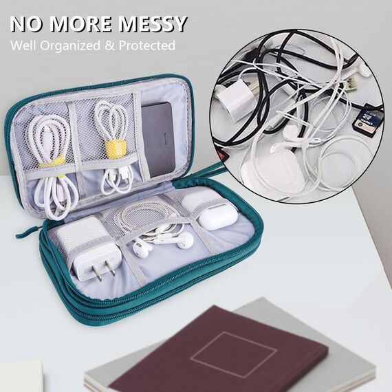 Teskyer Kabeltasche Organizer, wasserdichte, Urlaub Must Haves, Multifunktional Reise Zubehör, Travel Essentials, für Ladegerät, Powerbank, Dunkelgrün