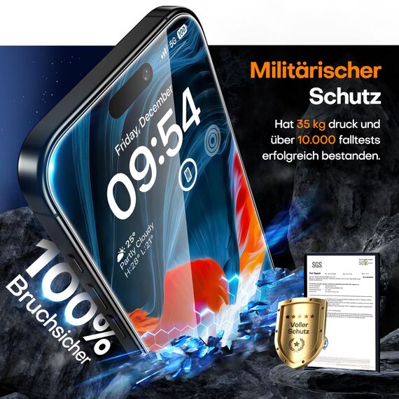 TAURI für iPhone 16 Pro Panzerglas 6,3" mit Staubfreie Installationswerkzeug, Gehärtete Glas Displayschutz, Full Screen Kratzfest Schutzglas, Anti-Fingerabdruck und Bubbles Schutzfolie, 3 Stück