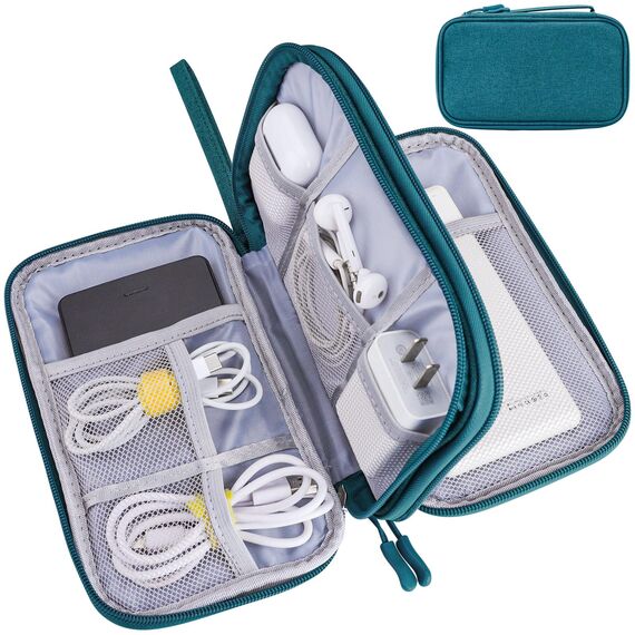 Teskyer Kabeltasche Organizer, wasserdichte, Urlaub Must Haves, Multifunktional Reise Zubehör, Travel Essentials, für Ladegerät, Powerbank, Dunkelgrün
