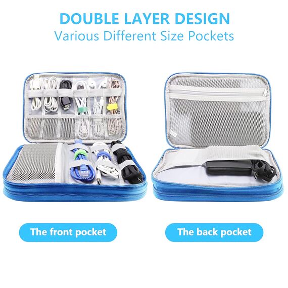 Teskyer Kabeltasche Organizer, wasserdichte, Urlaub Must Haves, Multifunktional Reise Zubehör, Travel Essentials, für Ladegerät, Powerbank, Himmelblau