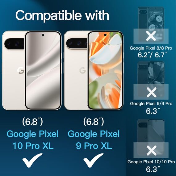 JETech Schutzfolie für Google Pixel 10 Pro XL/Pixel 9 Pro XL, Gehärtete Glas Displayschutz mit Einfachem Installationswerkzeug, Fingerabdruck Kompatibel, HD Klar, 3 Stück
