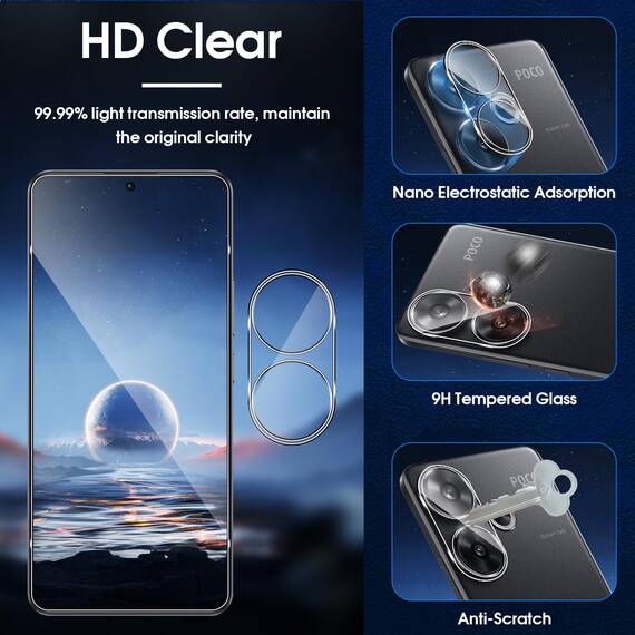 Lutree für Xiaomi Poco F6 für Panzerglas Schutzfolie, 3+3 Stück Schutzglas und Kameraschutz Folie, 9H Härte HD Displayschutz Anti- Kratzer Bläschenfrei Displayfolie