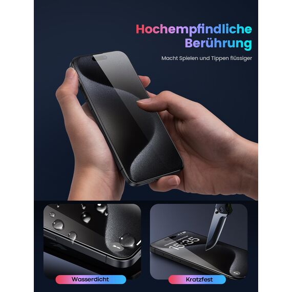 Lamicall für iPhone 16 Pro für Panzerglas, [2 Stück] Schutzfolie - Anti-Fingerprint Displayschutz mit Montagerahmen, 9H Härte Folie, Kratzfest Glas Schutzglas für iPhone 16 Pro
