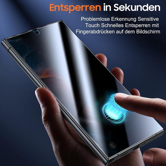 UniqueMe Premium Blickschutz für Samsung Galaxy S24 Ultra Schutzfolie Sichtschutz, Automatische Staubentfernung, 7H Vollständige Abdeckung Displayschutz Anti-Spy Blasenfrei Hüllenfreundlich, 2 Stück