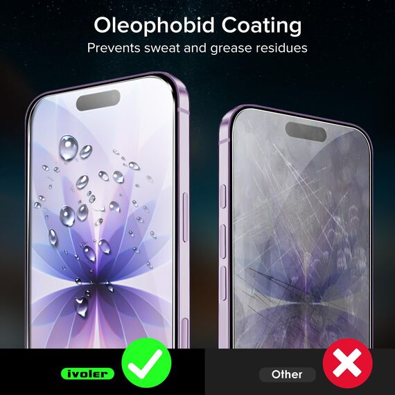 ivoler Schutzfolie für iPhone 17 / iPhone 16 Pro 6.3 Zoll, Panzer Glas Displayschutz mit 30 Sek. Installation, einfaches Montagetool, 9H Härte, HD-Klar, Kratzfest, Blasenfrei –2 Stück