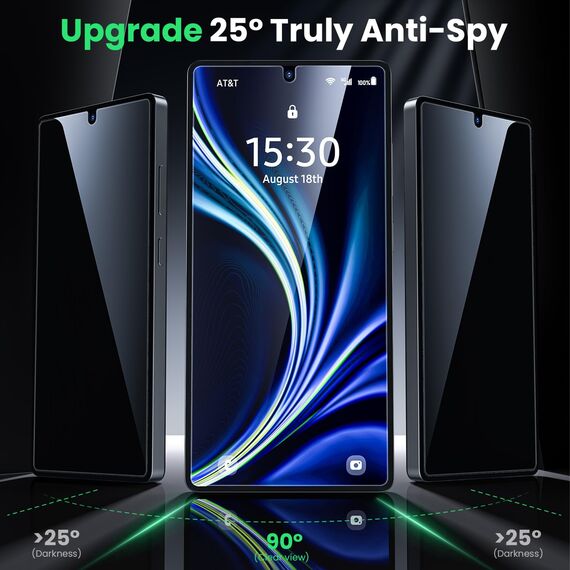 WSKEN für Samsung Galaxy S25/S24 für Panzerglas Sichtschutz - [25°Anti Spy][Auto Dust Elimination] Full Screen 9H Schutzfolie Privacy Displayschutz Folie,Anti Fingerabdruck,Bläschenfrei,2 Stück