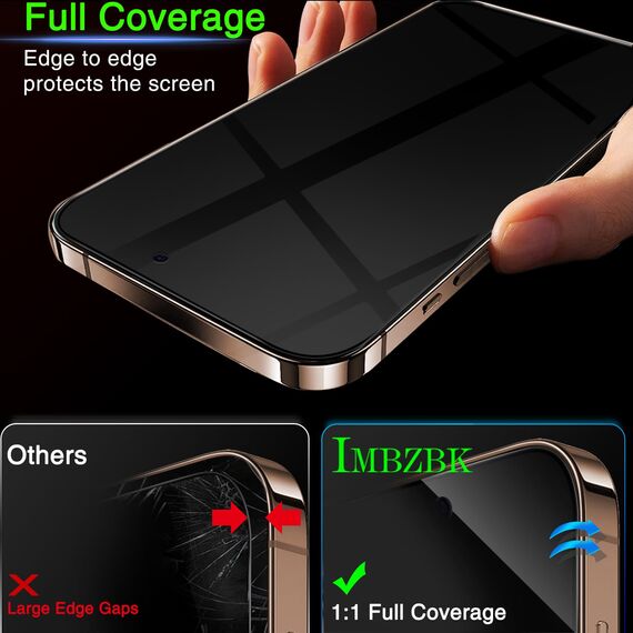 IMBZBK 3 Stück Sichtschutz für iPhone 16 Pro Max für Panzerglas Full Screen Zubehör mit 3 Stück Kameraschutz, Hülle Freundlich Privacy Schutzfolie Folie, Einfach Installieren Displayschutz