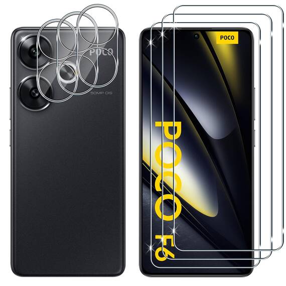 Lutree für Xiaomi Poco F6 für Panzerglas Schutzfolie, 3+3 Stück Schutzglas und Kameraschutz Folie, 9H Härte HD Displayschutz Anti- Kratzer Bläschenfrei Displayfolie