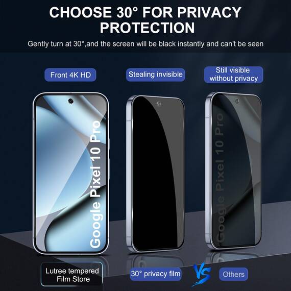 Lutree für Panzerglas für Google Pixel 10 Pro Sichtschutz Schutzfolie, 2+2 Stück Anti-Spähen Schutzglas + Kameraschutz Folie (Schwarz), 9H Härte HD Anti- Kratzer Privacy Anti-Spy Displayschutz