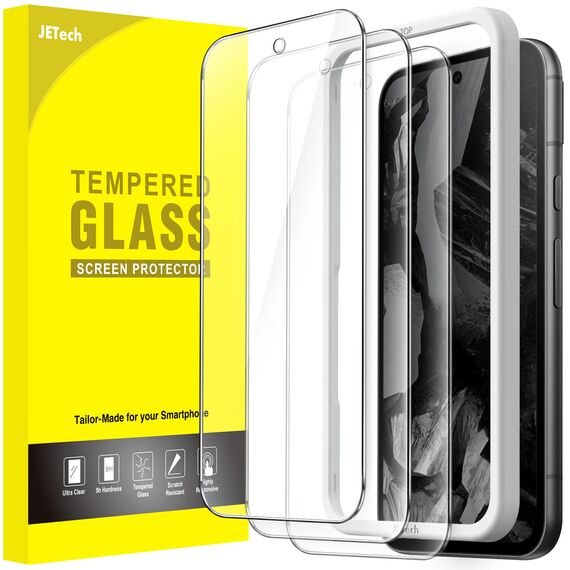 JETech Schutzfolie für Google Pixel 8a 6,1 Zoll, Gehärtete Glas Displayschutz mit Einfachem Installationswerkzeug, Fingerabdruck Kompatibel, HD Klar, 3 Stück
