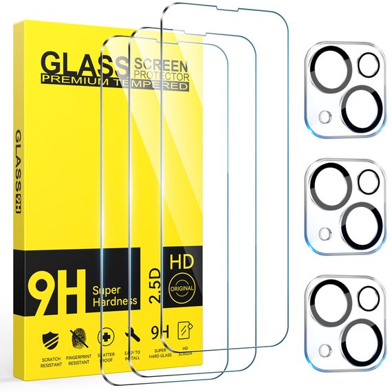 Niphabe 3 Stück Panzer Schutz Glas kompatible mit iPhone 14 Schutzfolie mit Kameraschutz, 9H Härte Hartglas, HD Displayschutz, Kratzfest–Bläschenfrei, Ultra-klar.
