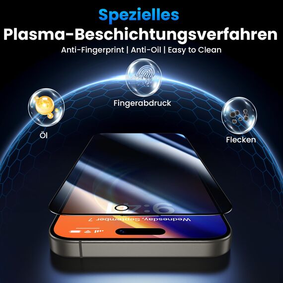 Uyiton für iPhone 15 Pro Max für Panzerglas Sichtschutz - 28° Privacy Folie 9H TOP Härte Schutzglas Anti-Spy Displayschutz [Auto-Installation] Vollständige Abdeckung Panzer Schutz Glas, 2 Stück