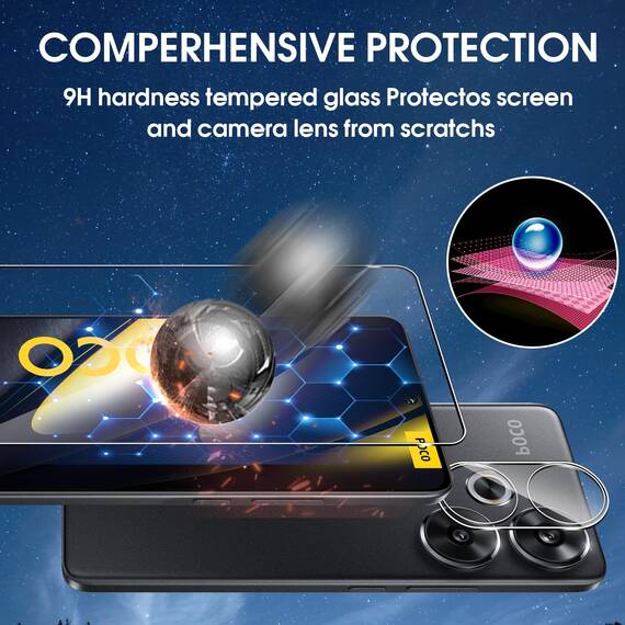 Lutree für Xiaomi Poco F6 für Panzerglas Schutzfolie, 3+3 Stück Schutzglas und Kameraschutz Folie, 9H Härte HD Displayschutz Anti- Kratzer Bläschenfrei Displayfolie