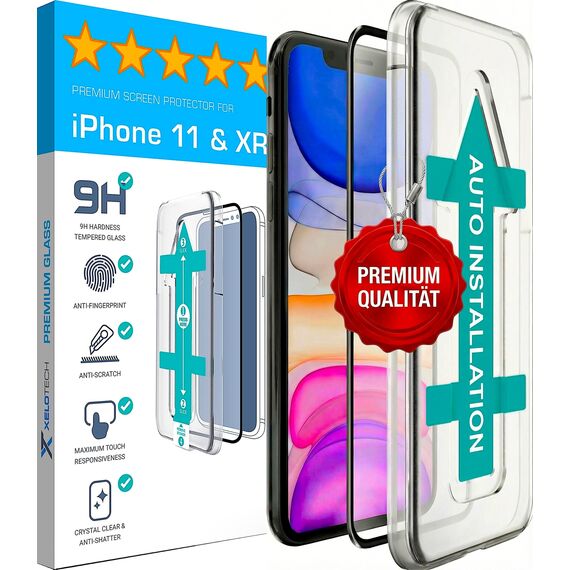 XeloTech 3D/4D Schutzglas für iPhone 11 & iPhone XR - Full Screen Schutzfolie aus Panzerglas mit Schablone für Positionierung - 9H+ Displayschutz - Hüllenfreundlich
