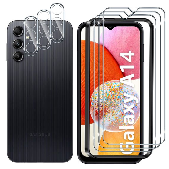 Lutree 3+3 Stück für Samsung Galaxy A14 4G&5G für Panzerglas Schutzfolie, Folie und Kameraschutz,9H Härte Anti- Kratzer Anti-Bläschen Displayschutz Schutzglas Displayfolie