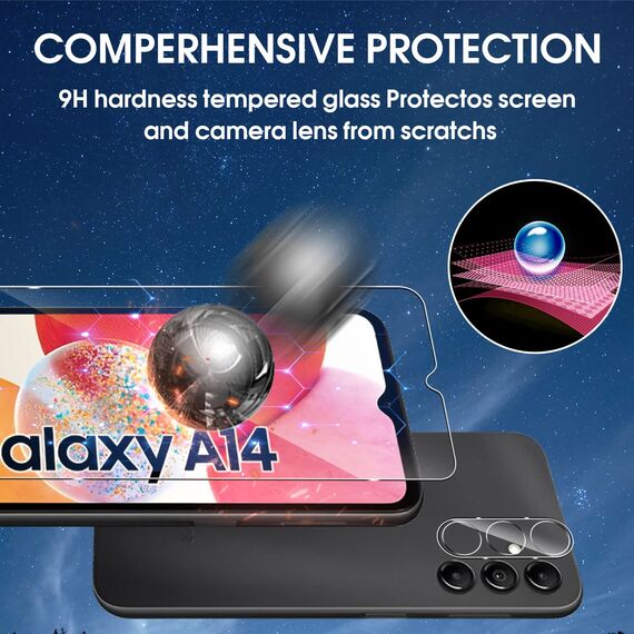 Lutree 3+3 Stück für Samsung Galaxy A14 4G&5G für Panzerglas Schutzfolie, Folie und Kameraschutz,9H Härte Anti- Kratzer Anti-Bläschen Displayschutz Schutzglas Displayfolie