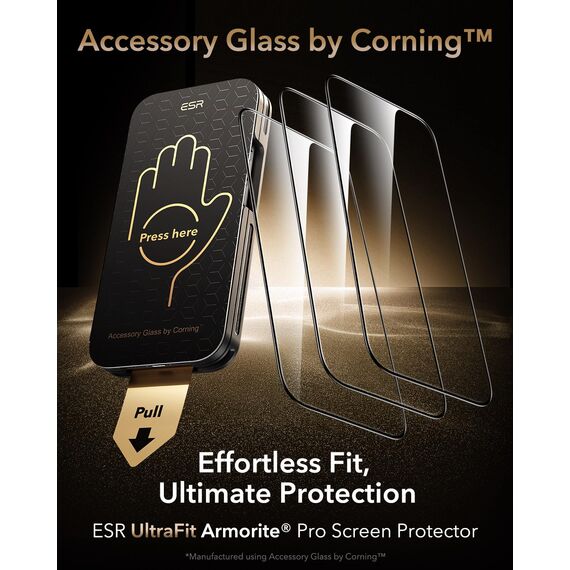 ESR für iPhone 17 und iPhone 16 Pro für Panzerglas von Corning [3 Sekunden Schnellinstallation], 9H+ Glas Displayschutz Militärstandard Bruchsicher Extrem Robust mit einfacher Befestigung, 3 Stück