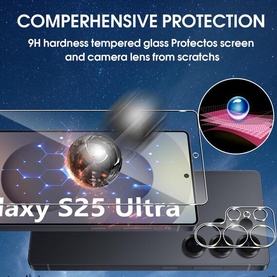 Lutree für Samsung Galaxy S25 Ultra 5G für Panzerglas Schutzfolie, 3+3 Stück Schutzglas + Kameraschutz Folie, 9H Härte HD Displayschutz Bläschenfrei Anti- Kratzer Displayfolie