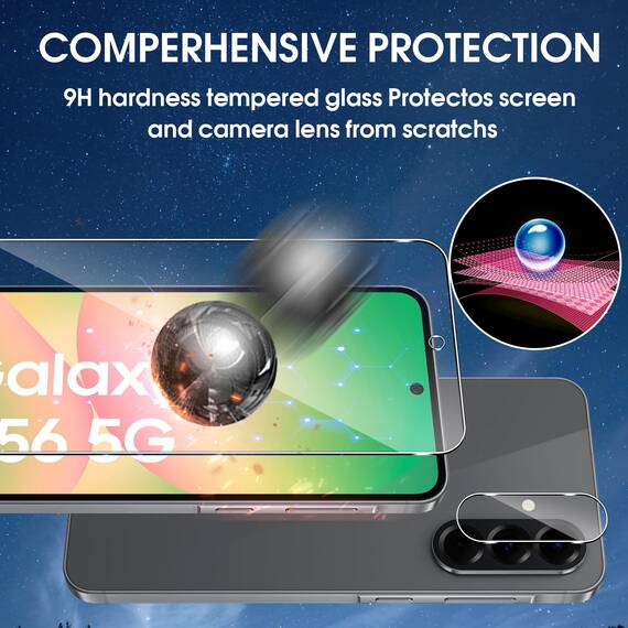Lutree für Samsung Galaxy A56 5G für Panzerglas Schutzfolie, 3+3 Stück Schutzglas + Kameraschutz Folie, HD Bläschenfrei Displayschutz Anti- Kratzer 9H Härte Displayfolie für Samsung A56 5G