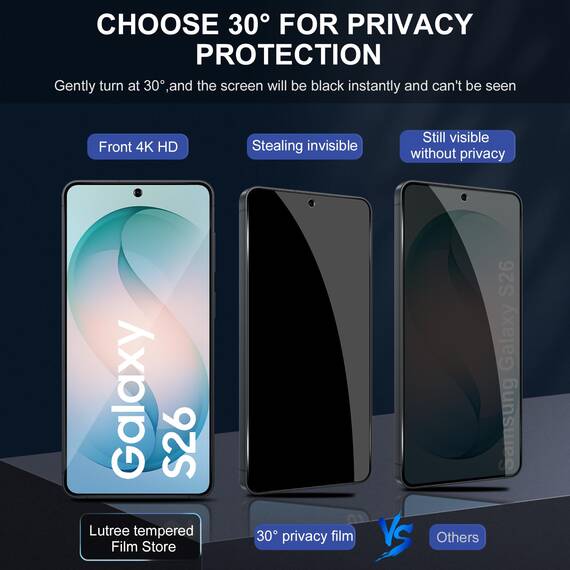 Lutree für Samsung Galaxy S26 5G für Panzerglas Sichtschutz Schutzfolie, 2+1 Stück Anti- Spähen Schutzglas + Kameraschutz Folie, HD 9H Härte Anti- Kratzer Anti- Spy Privacy Displayschutz