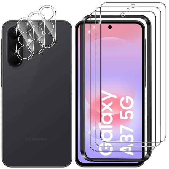 Lutree für Samsung Galaxy A37 5G für Panzerglas Schutzfolie, 3+3 Stück Schutzglas + Kameraschutz Folie, 9H Härte HD Anti- Kratzer Bläschenfrei Displayfolie Displayschutz