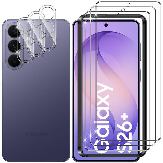 Lutree für Samsung Galaxy S26 Plus 5G für Panzerglas Schutzfolie, 3+3 Stück Schutzglas + Kameraschutz Folie, 9H Härte HD Anti- Kratzer Bläschenfrei Displayfolie Displayschutz