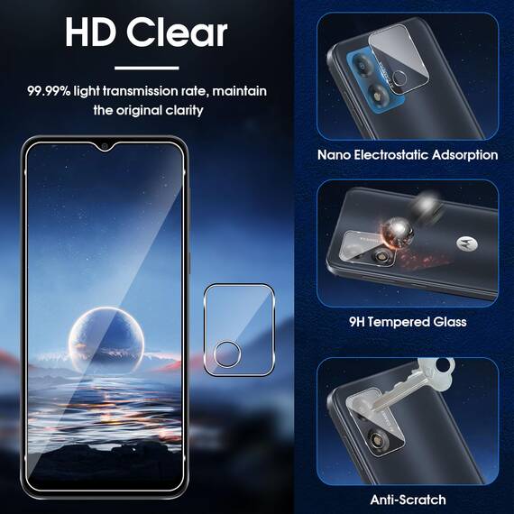 Lutree für Panzerglas für Motorola Moto E13 Schutzfolie, 2+2 Stück Schutzglas und Kameraschutz Folie, 9H Härte HD Anti- Kratzer Anti-Bläschen Displayschutz Displayfolie