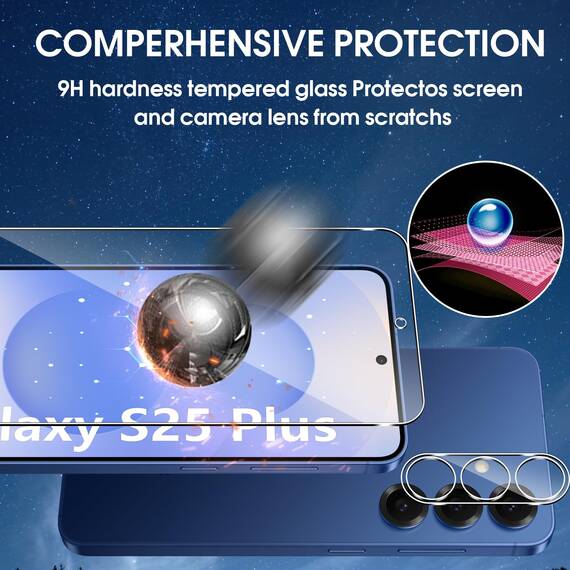 Lutree für Samsung Galaxy S25 Plus 5G/S25+ 5G für Panzerglas Schutzfolie, 3+3 Stück Schutzglas + Kameraschutz Folie, 9H Härte HD Displayschutz Bläschenfrei Anti- Kratzer Displayfolie