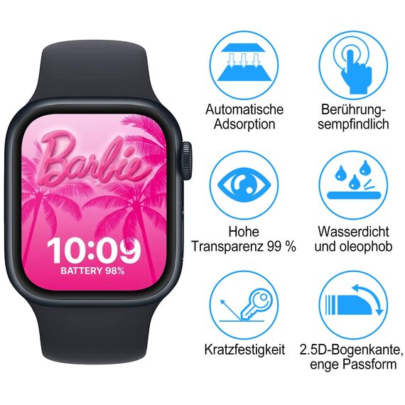 Elecshion Panzer Schutzfolie Glas für Apple watch Series 6/5/4/SE 40mm, 2 Stück Screen Protector, HD Glas Displayschutz, 9H Härte, Anti-Kratzen,Film