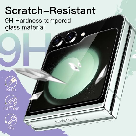 JETech Front Schutzfolie für Samsung Galaxy Z Flip 5, 9H Gehärtetes Glas Displayschutz, Anti-Kratzer, HD Klar, 3 Stück