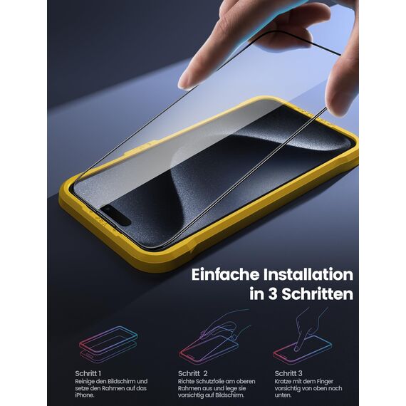 Lamicall Displayschutz für iPhone 15 Pro Max, [2 Stück] Schutzfolie - Anti-Fingerprint Schutz Folie mit Montagerahmen, 9H Härte Glas, Kratzfeste Schutzglas für iPhone 15 Pro Max