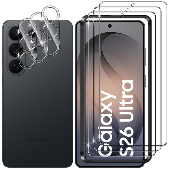 Lutree für Samsung Galaxy S26 Ultra 5G für Panzerglas Schutzfolie, 3+3 Stück Schutzglas + Kameraschutz Folie, 9H Härte HD Anti- Kratzer Bläschenfrei Displayfolie Displayschutz
