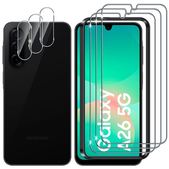 Lutree für Samsung Galaxy A26 5G für Panzerglas Schutzfolie, 3+3 Stück Schutzglas + Kameraschutz Folie, 9H Härte HD Displayschutz Bläschenfrei Anti- Kratzer Displayfolie