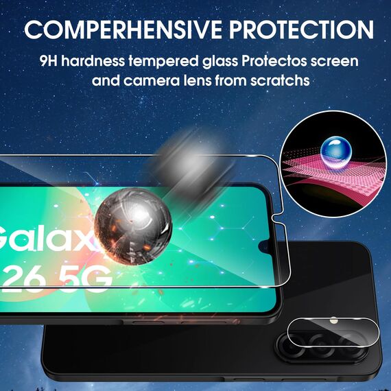 Lutree für Samsung Galaxy A26 5G für Panzerglas Schutzfolie, 3+3 Stück Schutzglas + Kameraschutz Folie, 9H Härte HD Displayschutz Bläschenfrei Anti- Kratzer Displayfolie