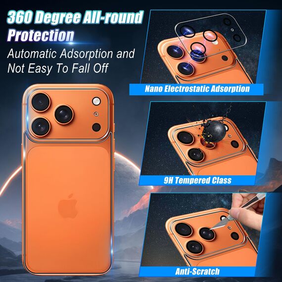 Wookfiss Rückseite Schutzfolie für iPhone 17 Pro für Panzerglas, 2 Stück Rückseite Panzerfolie + 2 Stück Kamera Schutzfolie, 9H Härte, HD Displayschutz kompatibel mit iPhone 17 Pro